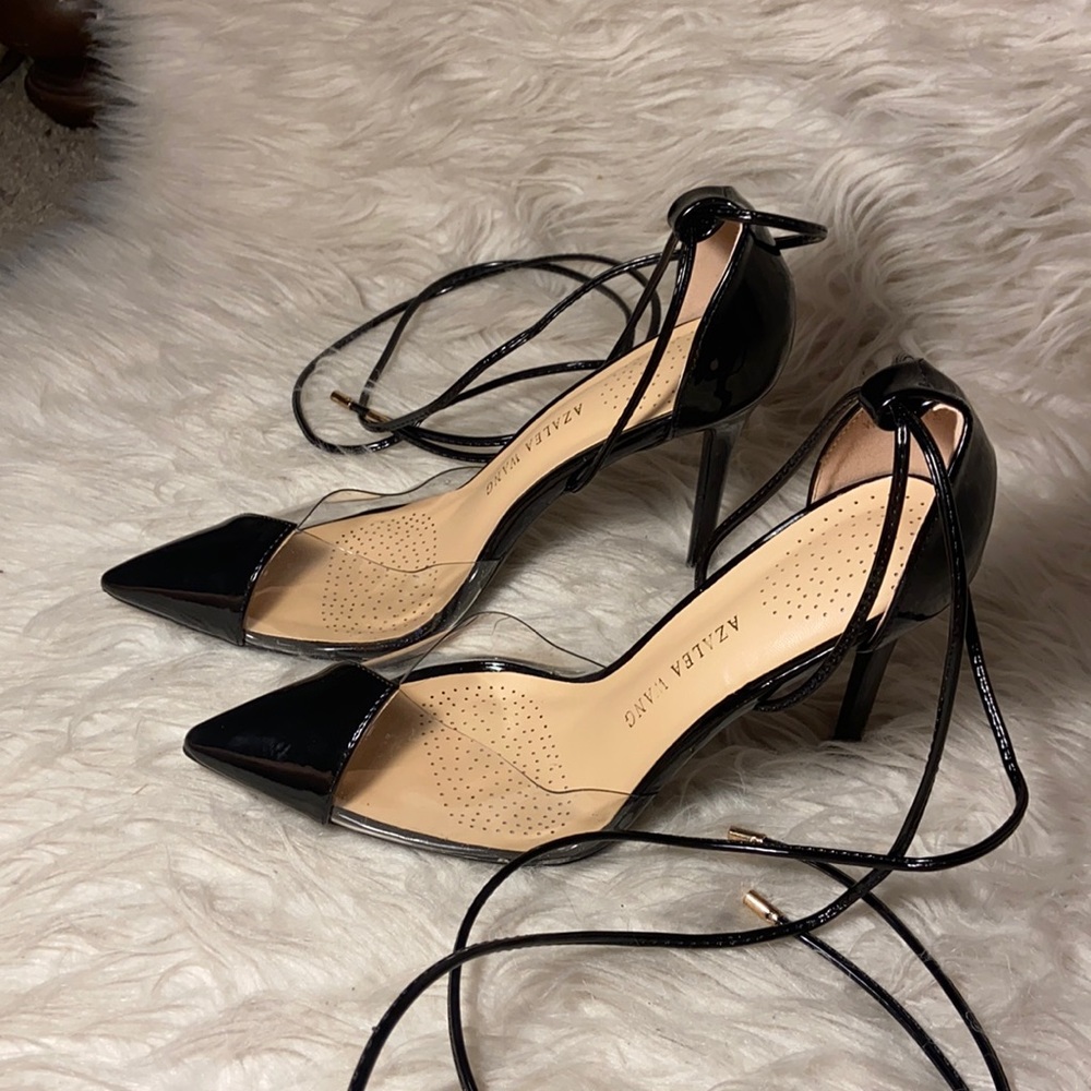 Sexy STILLETTOS BLACK LACE UP HEELS 7.5